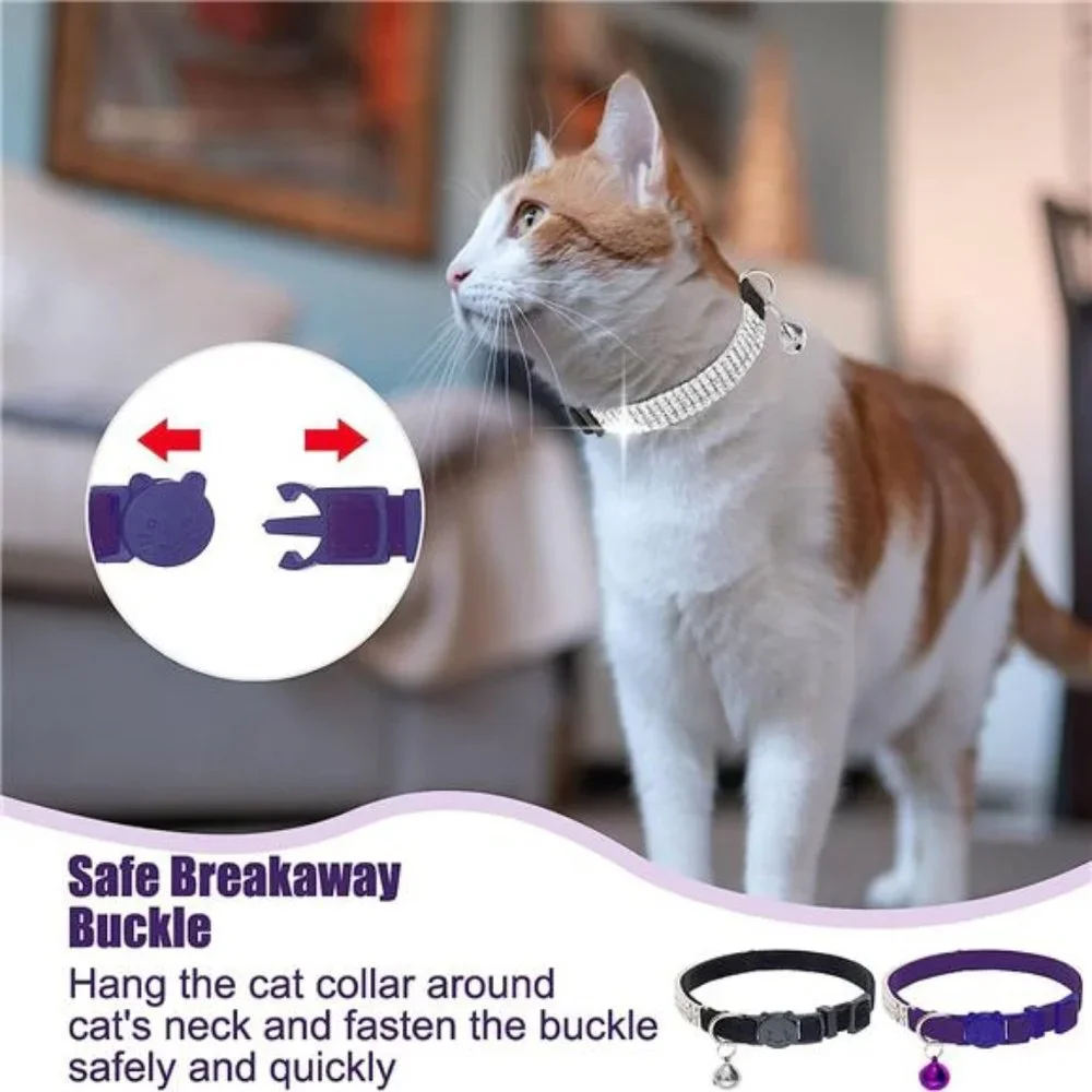Soft Velvet Safe Cat Collars for Girl Cats -2 Pack Rhinestones Bling Diamante